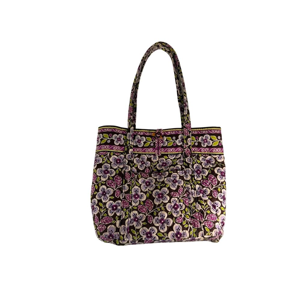 Vera Bradley Plum Petals Toggle Tote Bag Purple Quilted Floral Shoulder Purse
